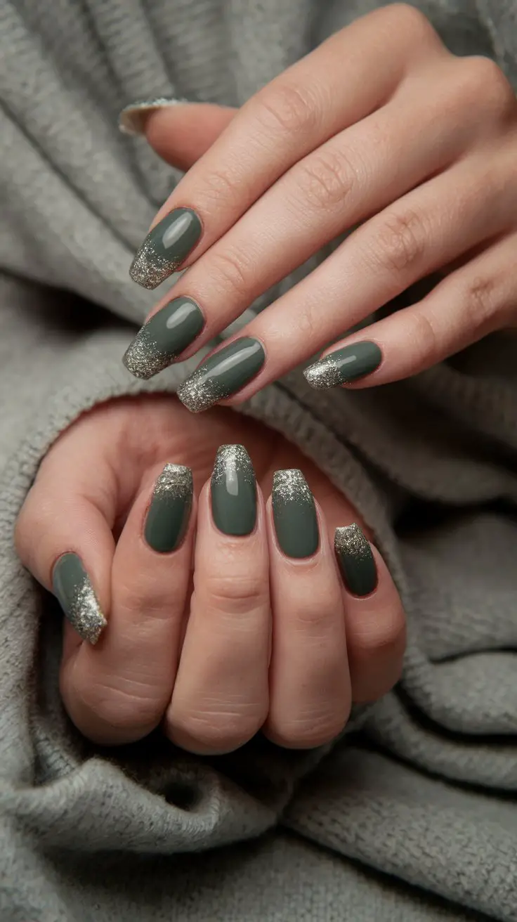 Dark Sage With Glitter Ombré (That’s Subtle Yet Show-Stopping)