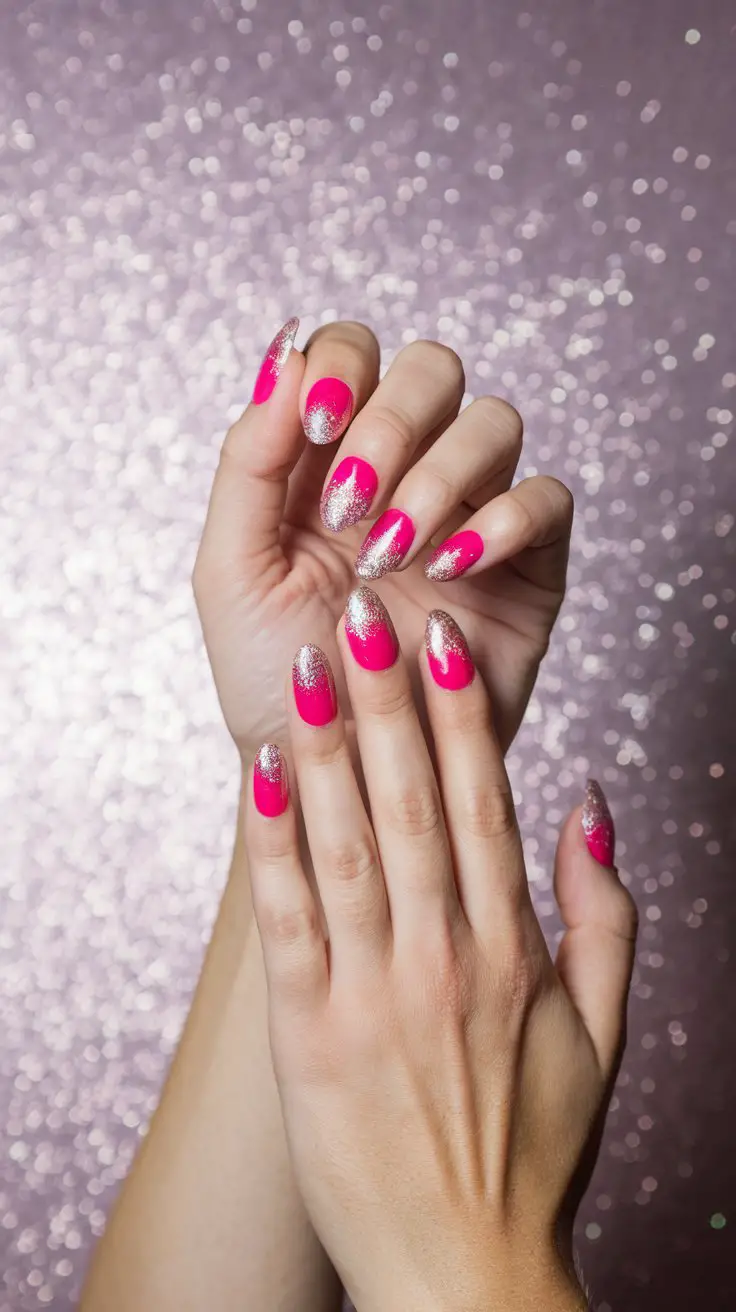 Hot Pink Glitter Gradient (That’s Giving Disco Ball Fingers)