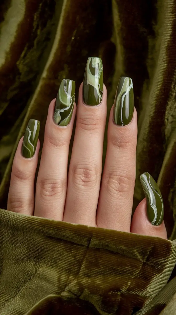 Olive Green Marble Effect (That Looks Like You Spent $$$ at the Salon)