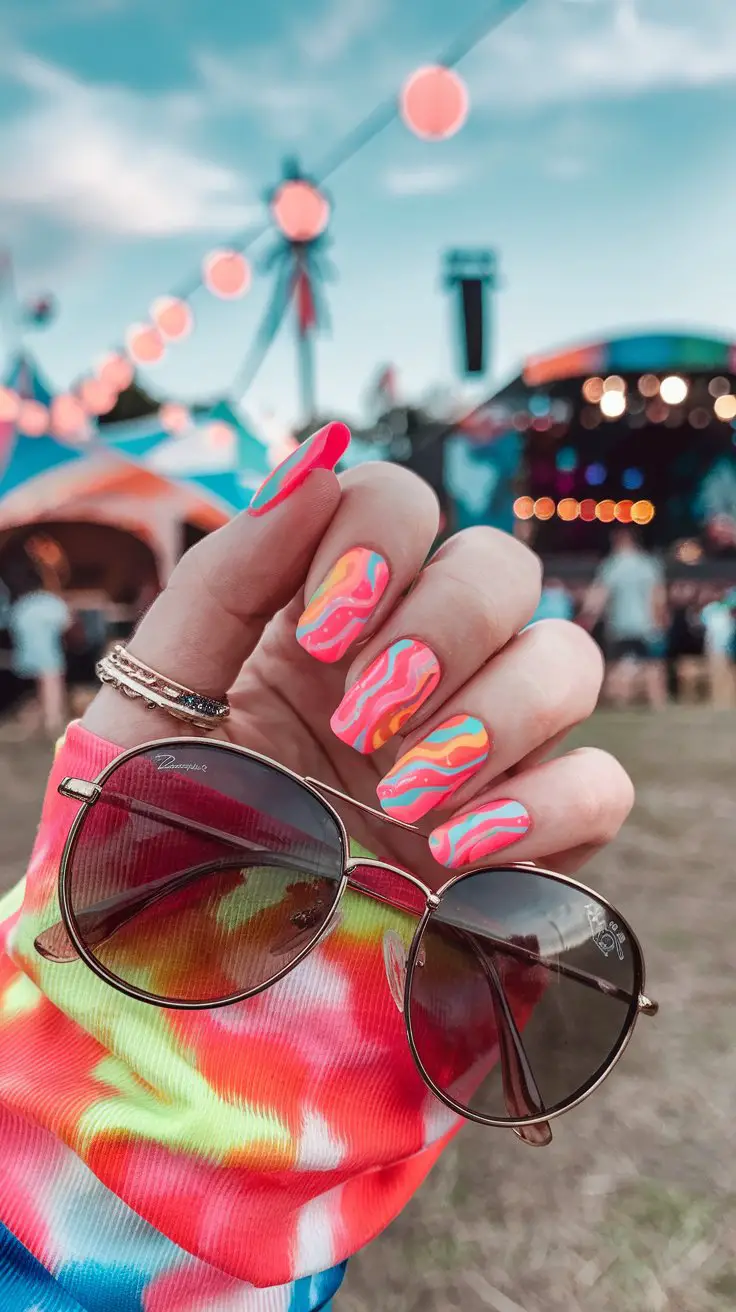 Neon Coral Tie-Dye Swirls (That Scream Summer Festival Queen)