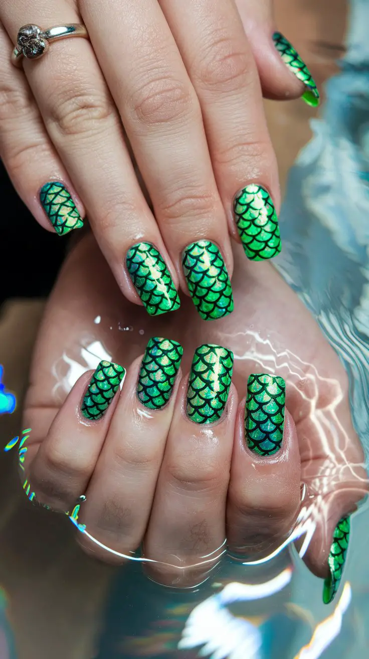 Neon Green Holographic Scales (That Give Mermaid Meets Alien Vibes)