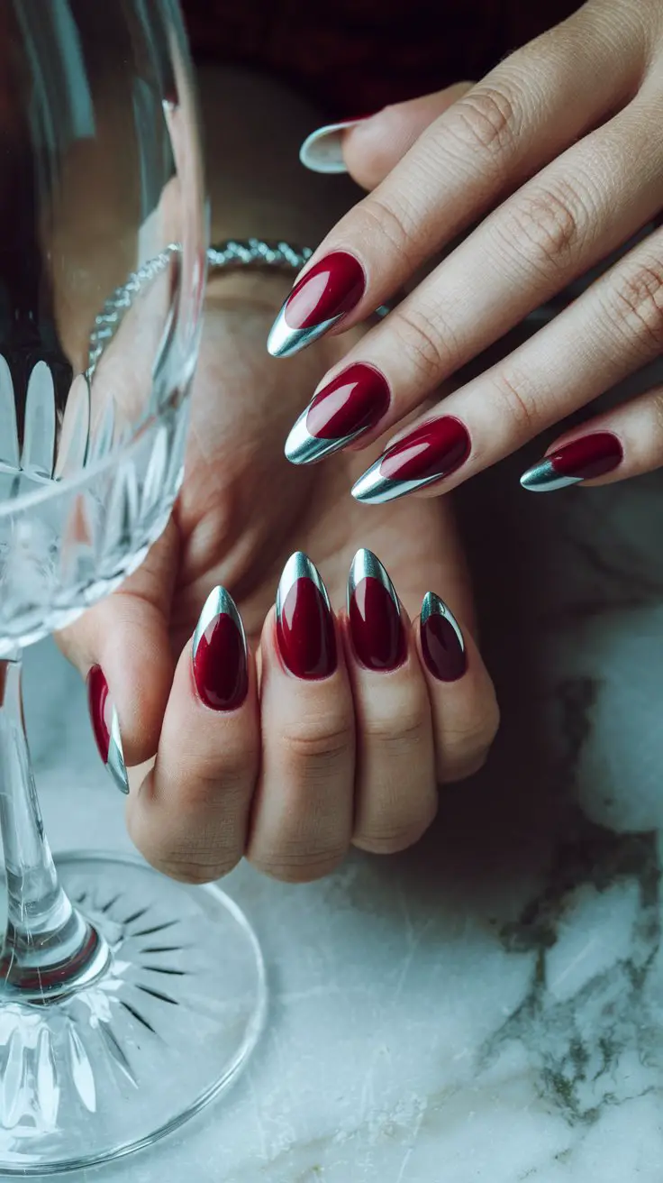 Classic Red Base with Silver French Tips (That Flips the Script on Traditional Elegance)