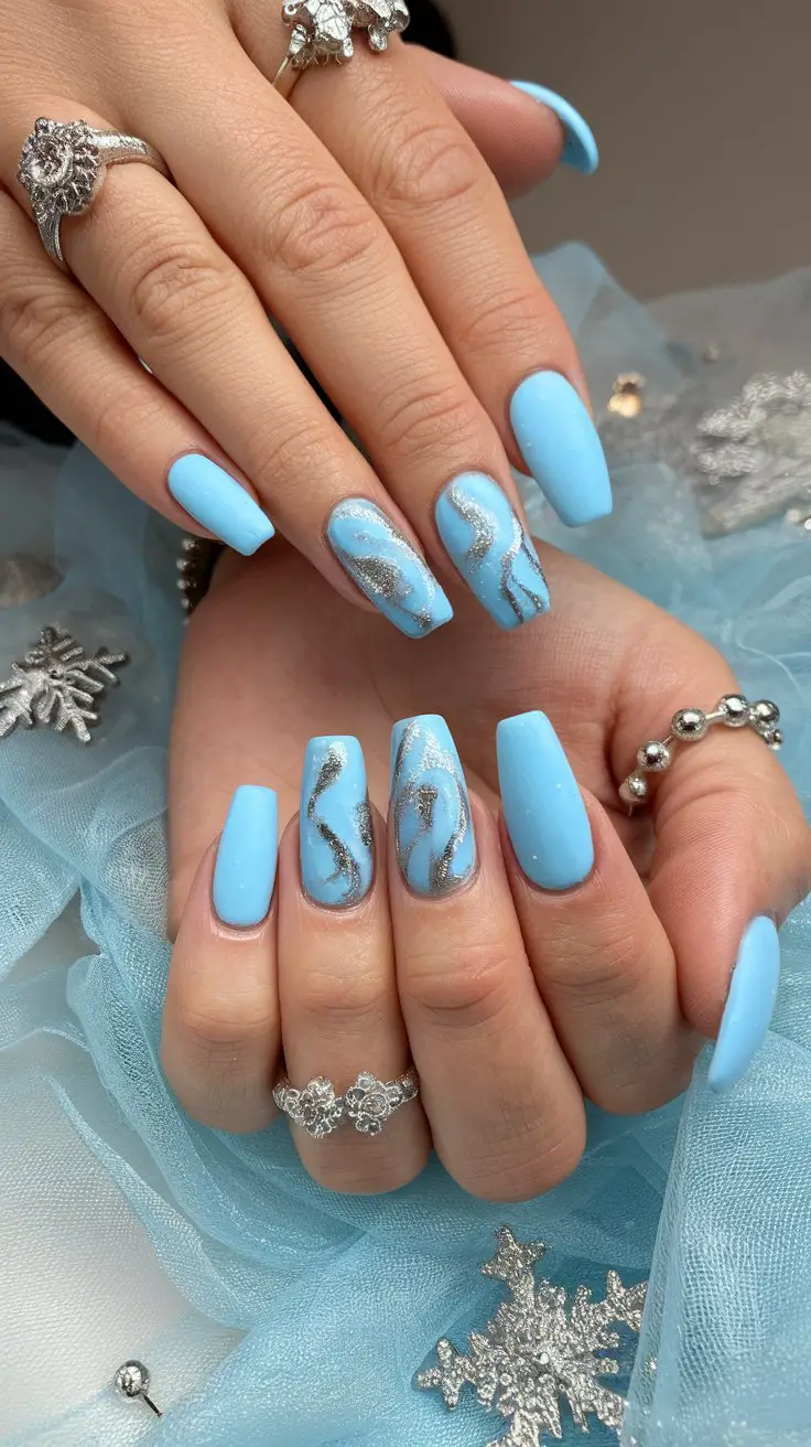 Ice Blue with Silver Marble Effect (That’s Giving Winter Wonderland)