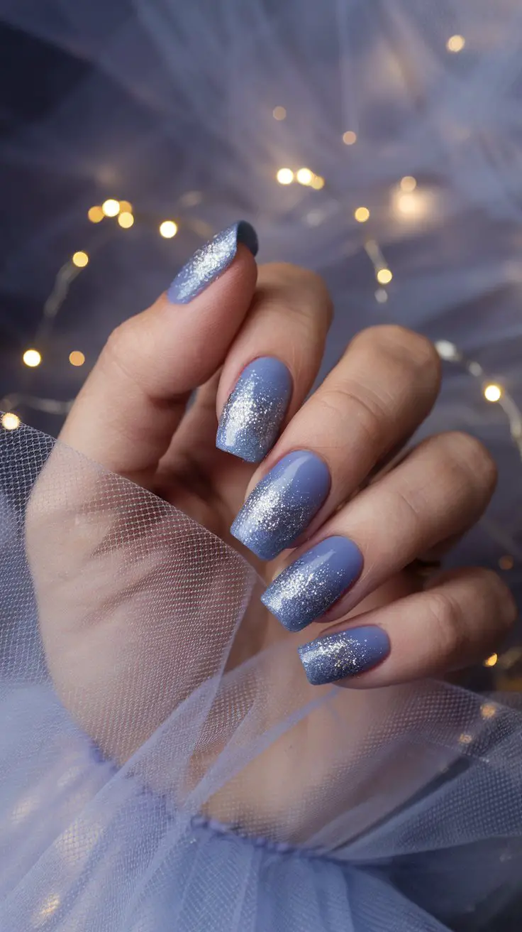 Periwinkle Blue with Silver Glitter Gradient (That’s Giving Fairy Tale Magic)