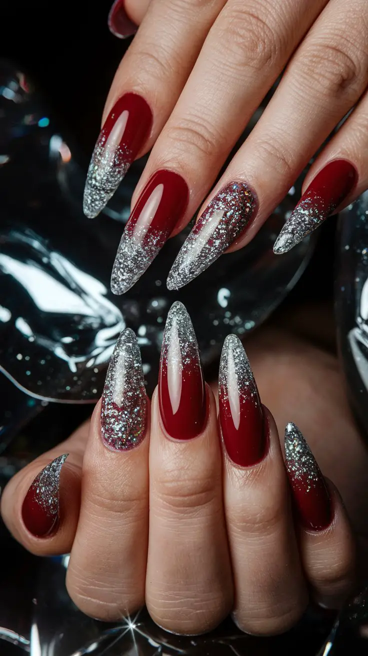Red Base with Silver Glitter Fade (That’s Giving Disco Ball Energy)