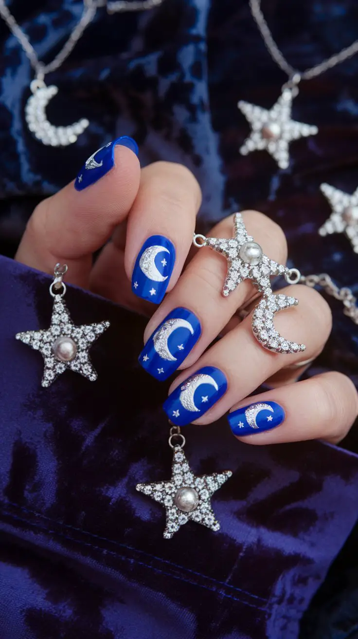 Royal Blue with Silver Moon and Stars (That’s Giving Cosmic Queen)