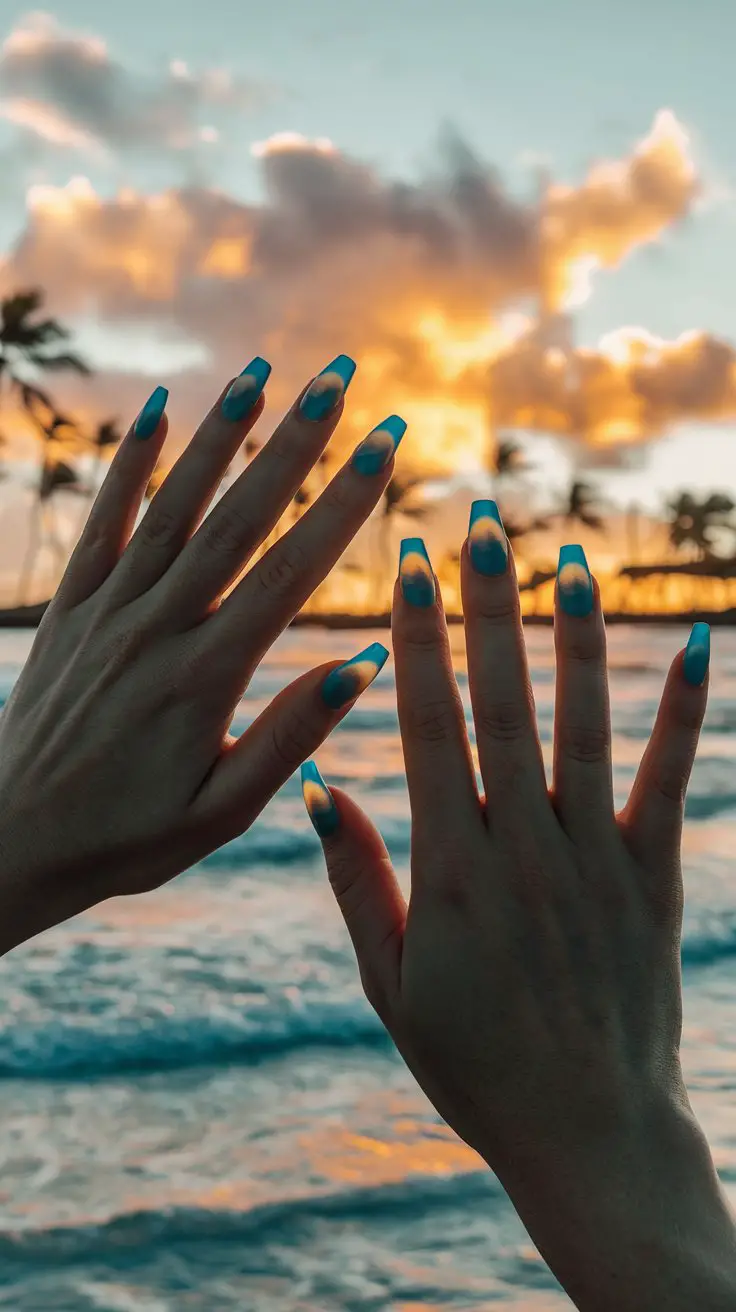 Teal Ombré Sunset (Because Your Nails Deserve Their Own Golden Hour)