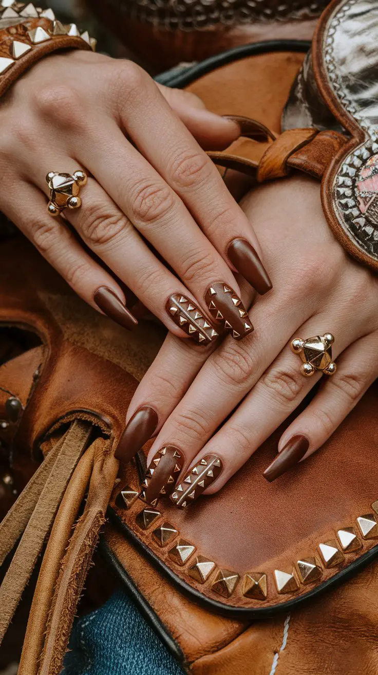 Leather Brown with Gold Studs (Edgy Meets Western Chic)