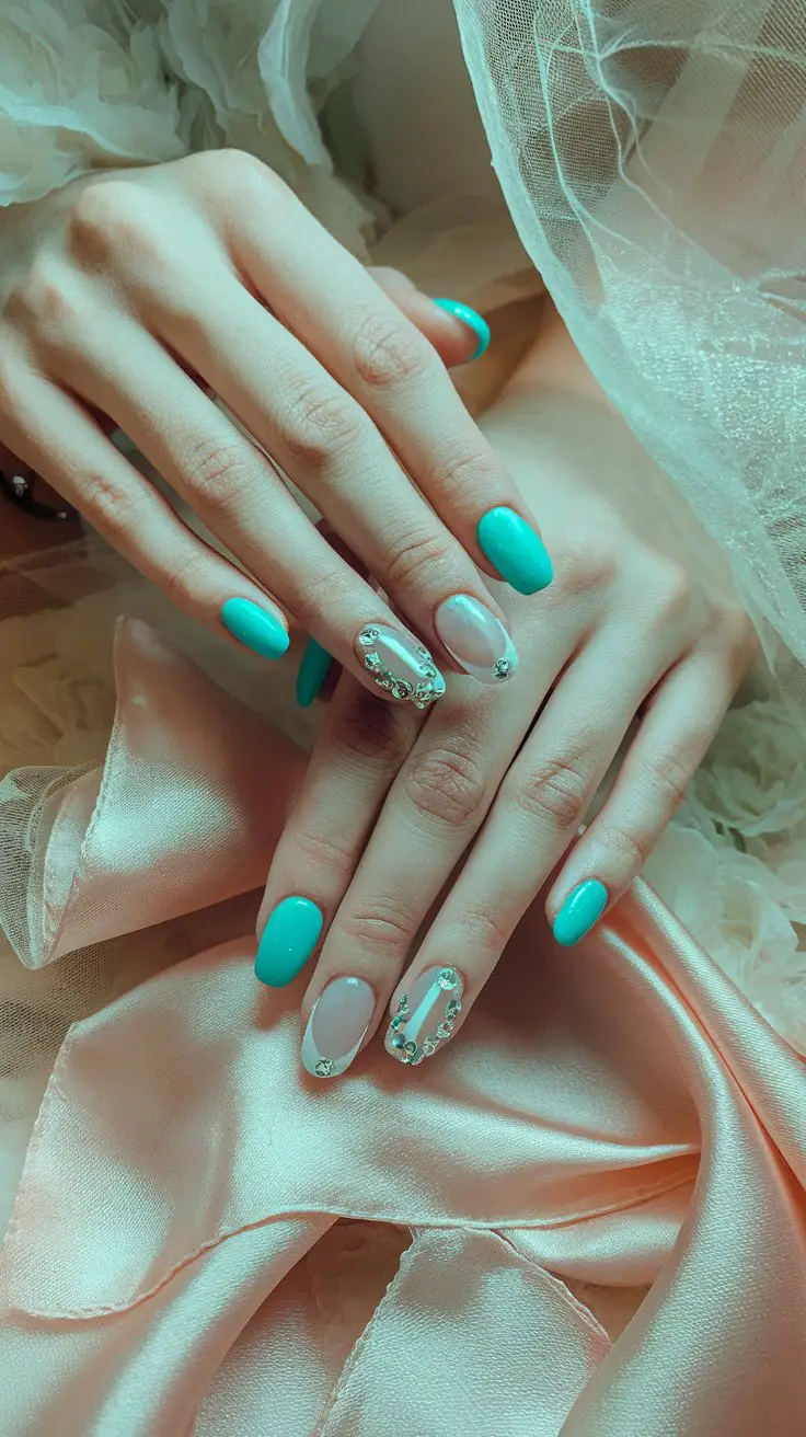 Turquoise French Tips (That Give Classic With a Twist Energy)