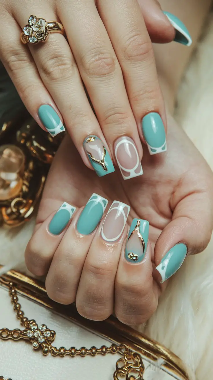 Turquoise with White French and Gold Details (That’s Triple Threat Perfection)