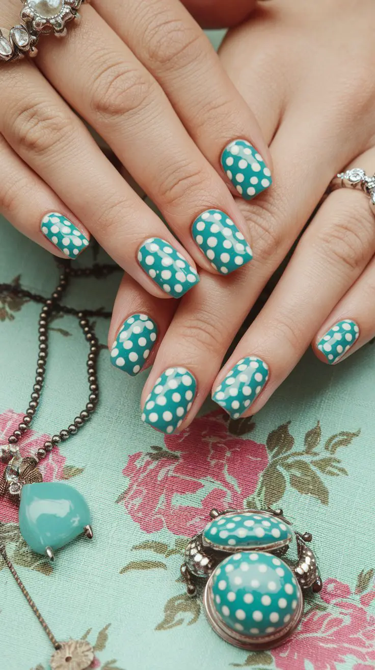 Turquoise with White Polka Dots (That’s Retro-Chic Perfection)