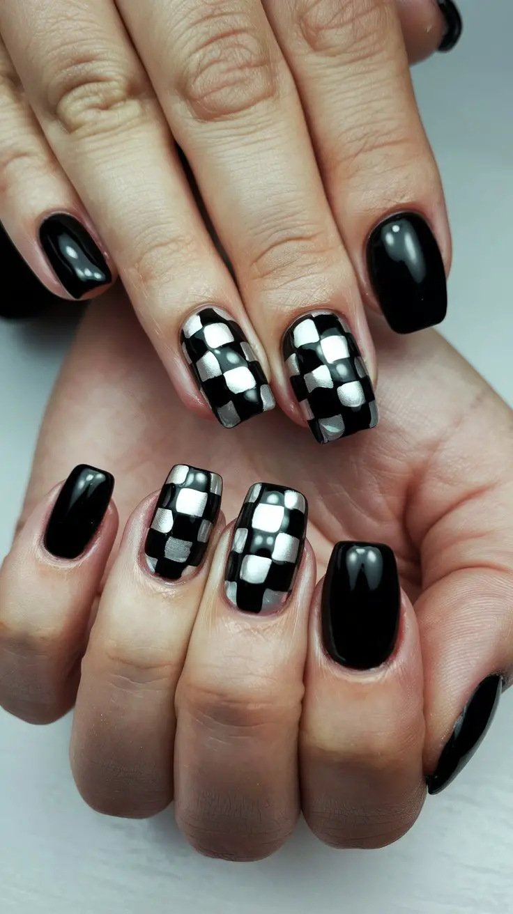 Alternating Black and Silver Nails (That Scream Main Character Energy)