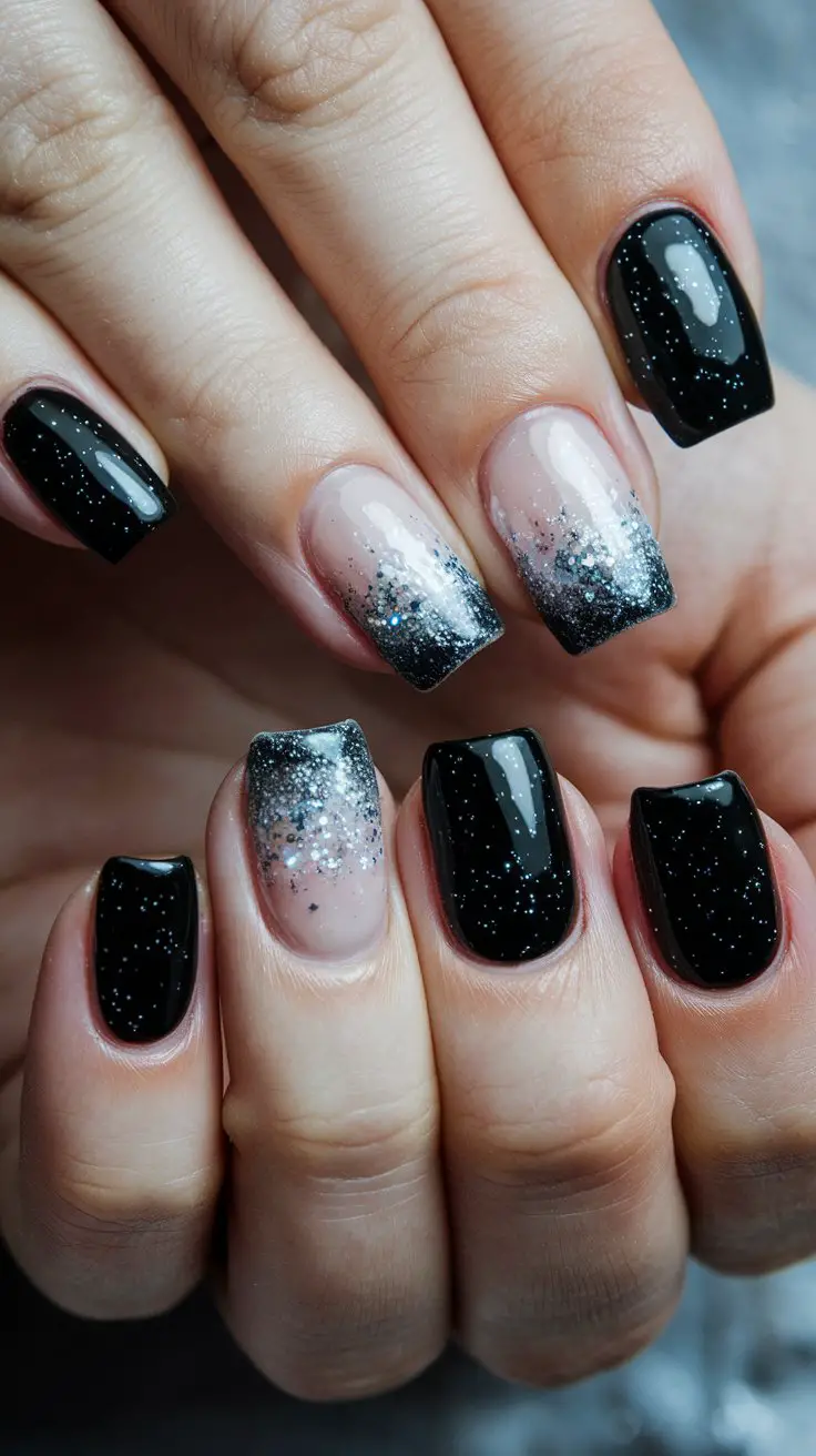 Silver Glitter Gradient on Black Base (That’s Giving Starry Night Vibes)