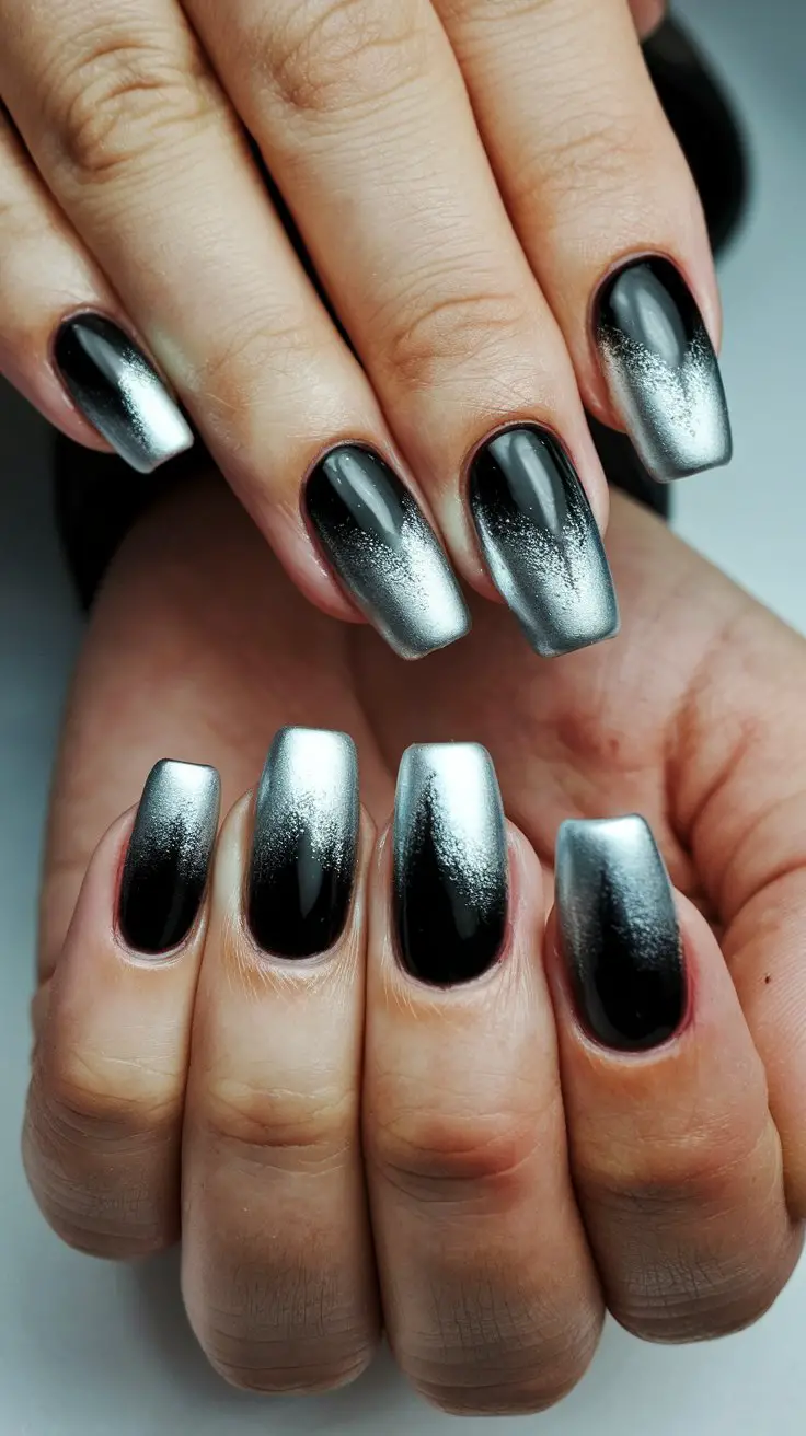 Silver Ombré on Black Base (That Are Giving Sunset Vibes)