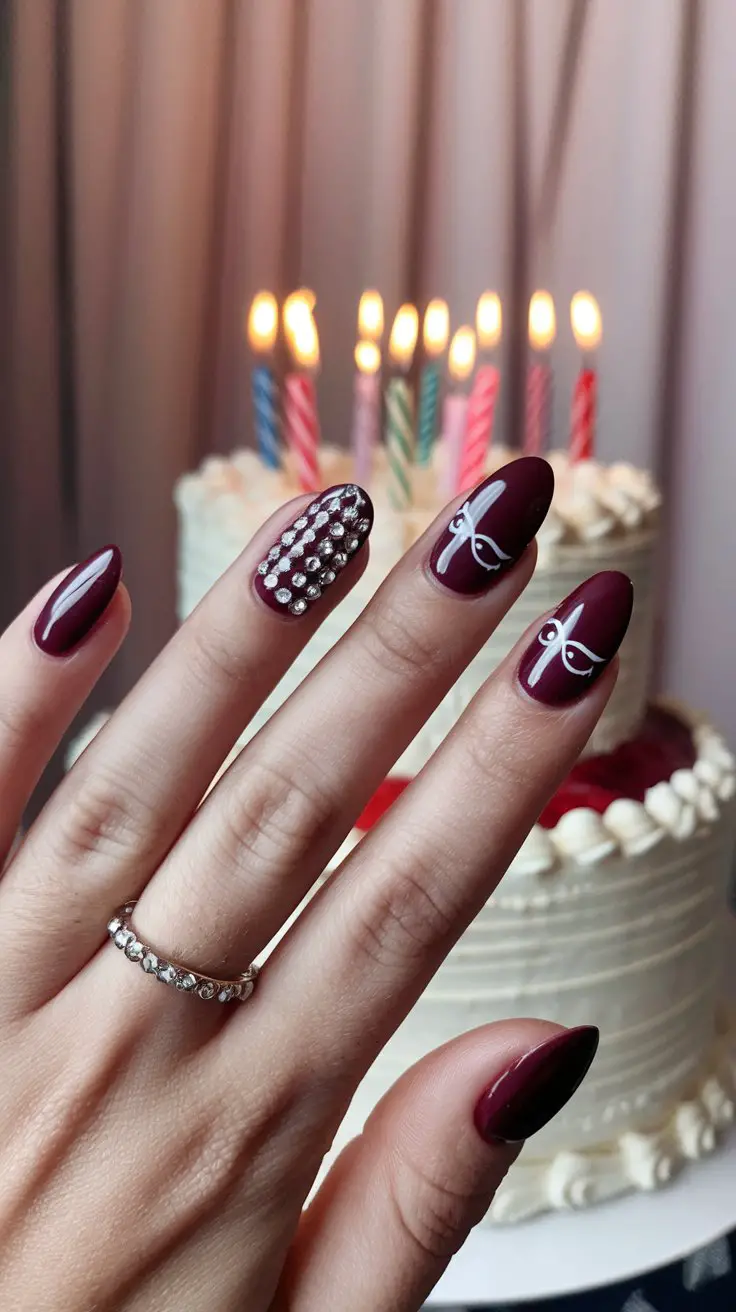 Burgundy Cat Eye with Rhinestone Details (That Says “I’m the Birthday Girl Every Day”)
