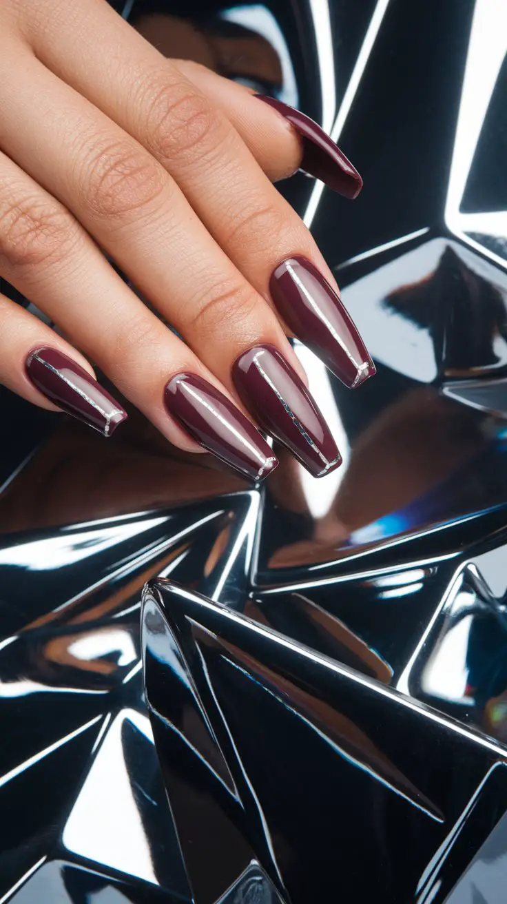 Burgundy Cat Eye with Silver Stripes (That Screams “Futuristic Elegance”)