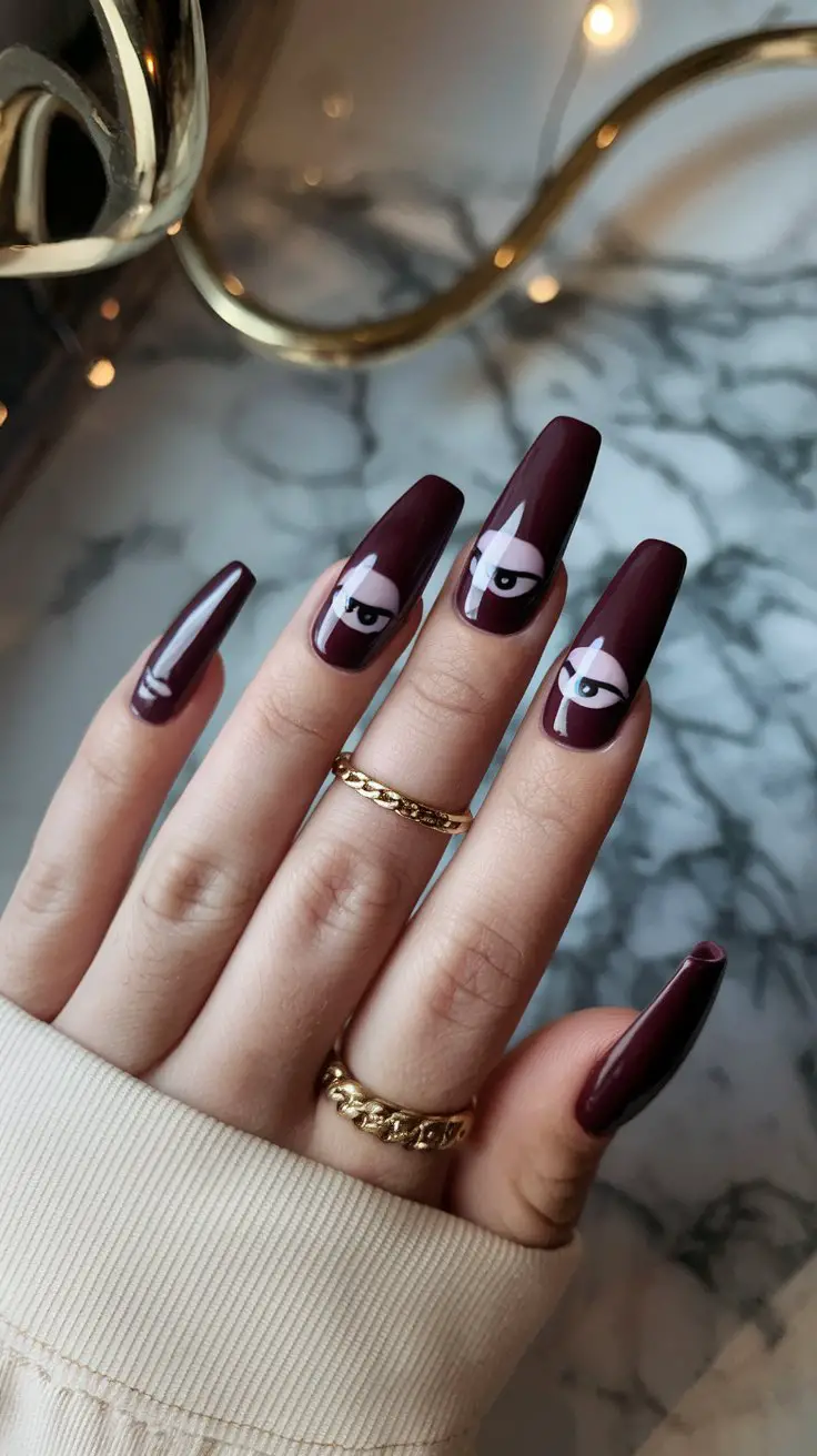 Maroon Cat Eye Coffin Nails with Glossy Topcoat (Classic Done RIGHT)