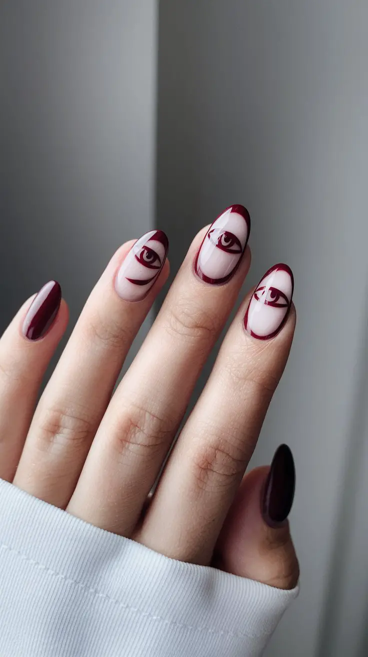 Maroon Cat Eye with Negative Space Design (For The Minimalist Who Wants Drama)
