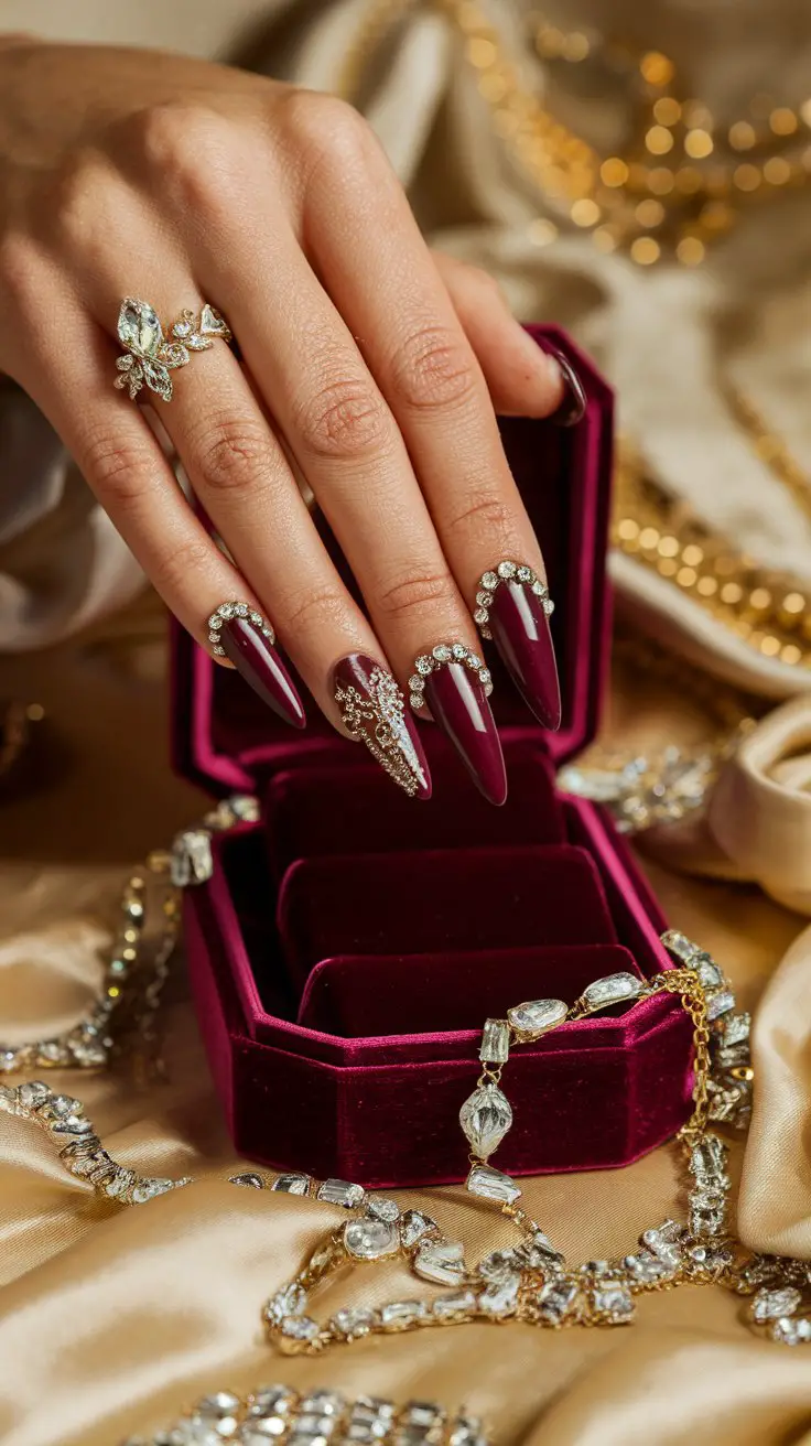 Maroon Cat Eye with Rhinestone Accents (Maximum Glam, Zero Chill)