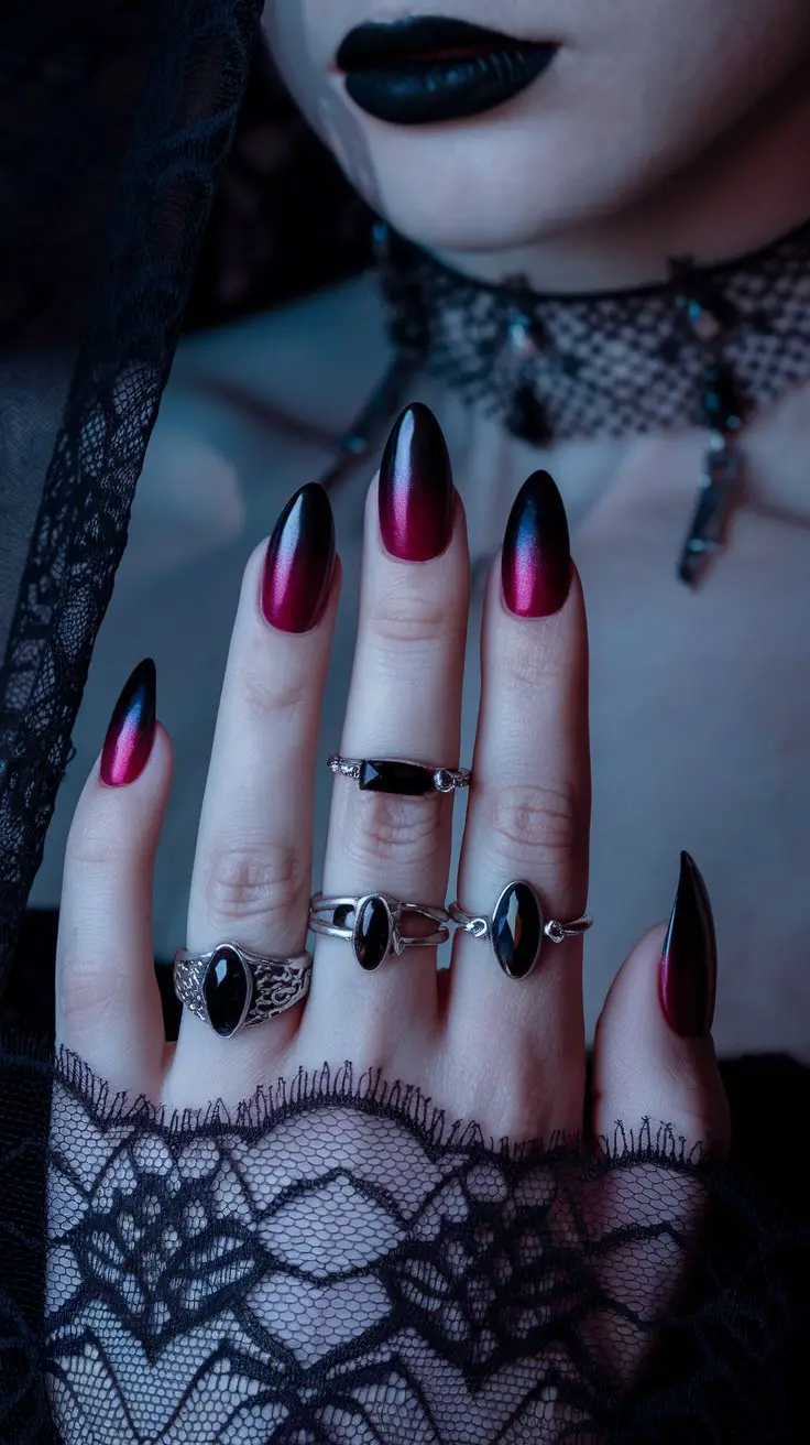 Ombre Maroon to Black Cat Eye (For The Goths Who Still Want Sparkle)