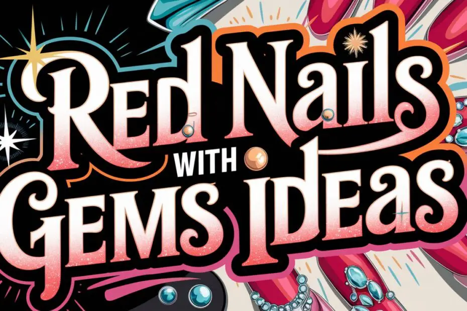 Red Nails With Gems