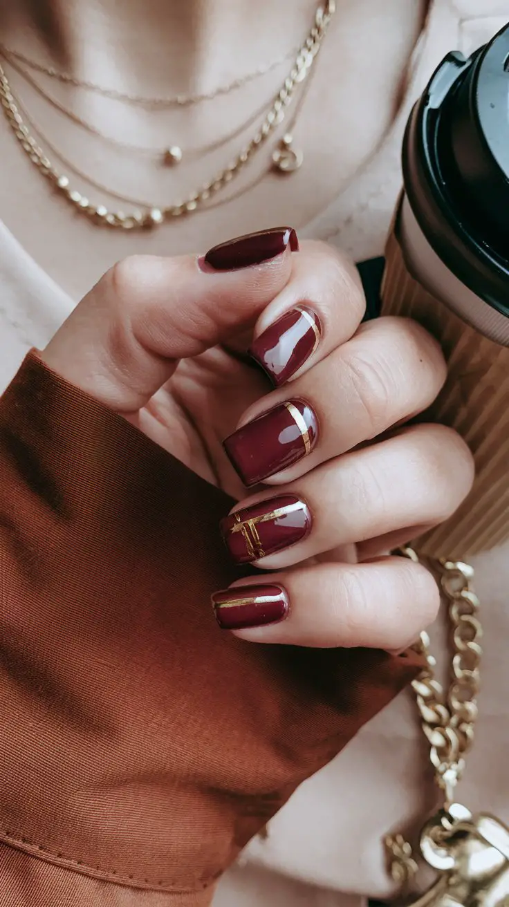 Short Maroon Cat Eye with Gold Striping Tape (Elegance Meets Edge)