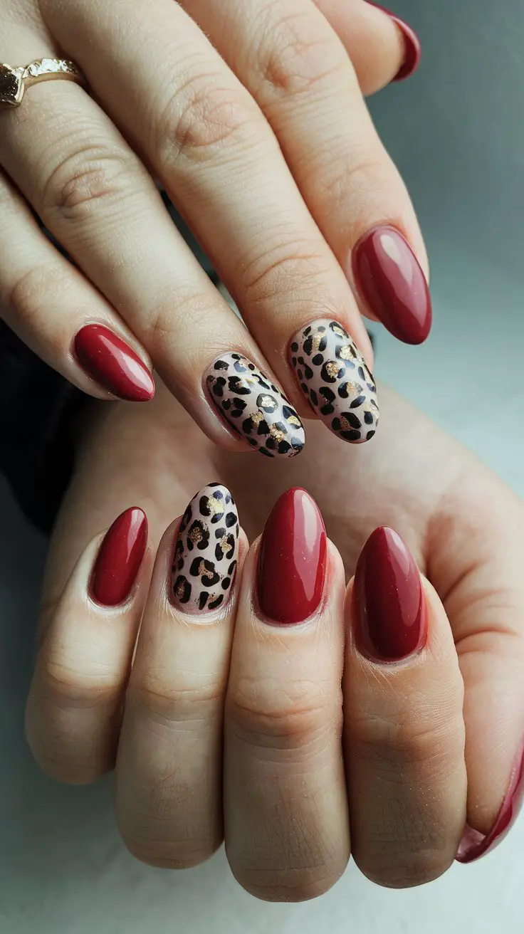 Red Leopard Accent Nails (That Understands “Less Is More” But Makes It Fashion)